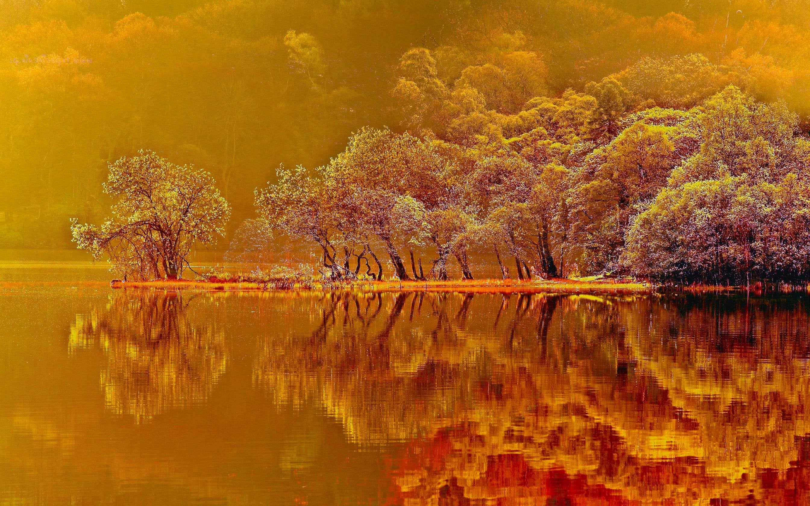Autumn Fall Highres Lake Wood Pastel Naturel Colorful Reflection [3840 × 2400]