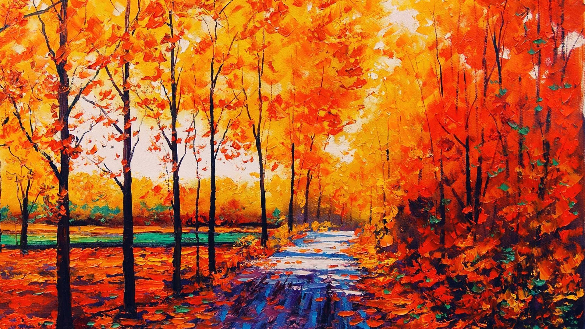 Download Aesthetic Fall Trees Artwork Wallpaper