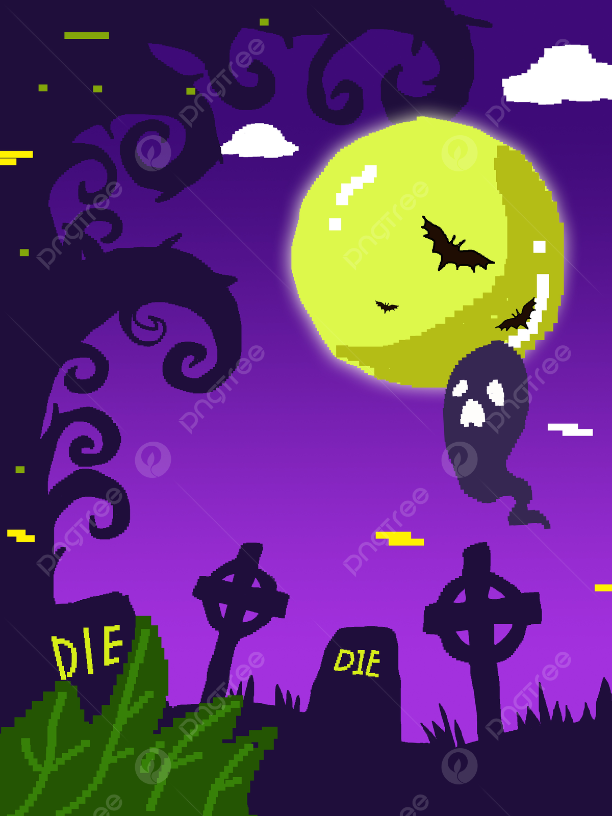 Hand Drawn Vintage Pixel Halloween Purple Background Material, Hand Painted, Retro, Purple Background Background Image for Free Download