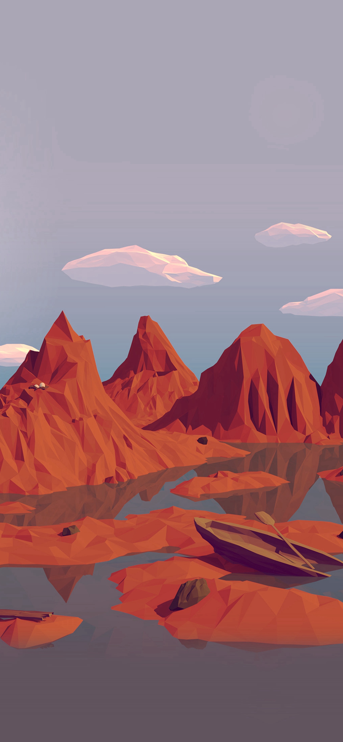 Low Poly Art Mountain Red Illust Art iPhone X Wallpaper Free Download