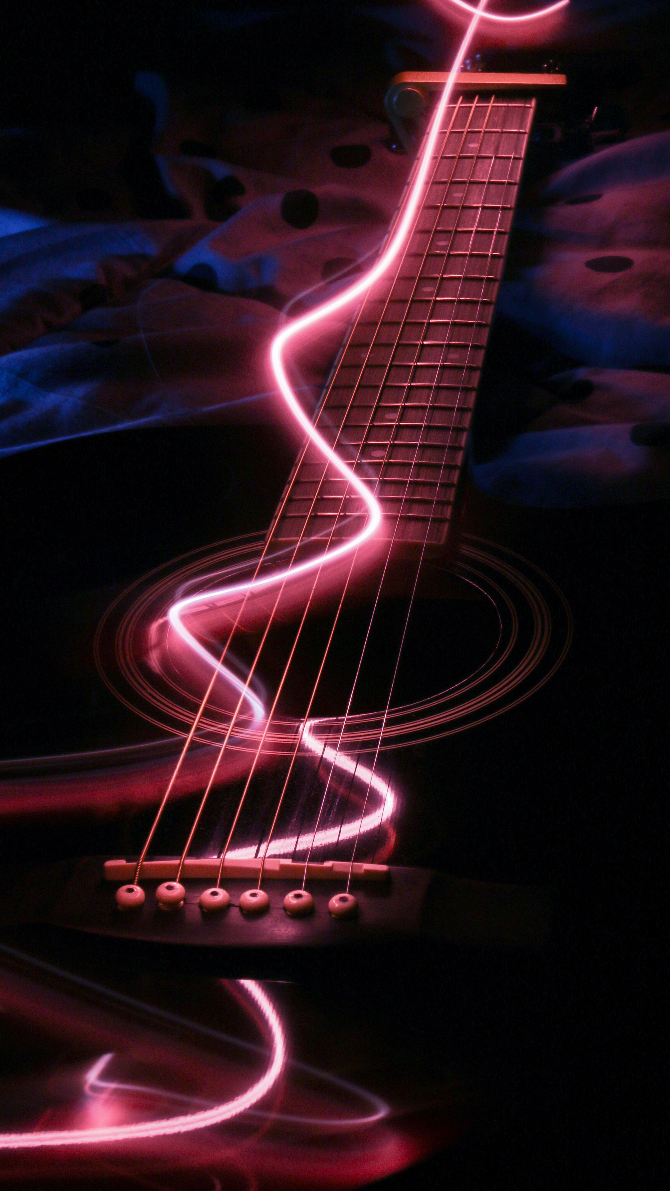Download wallpaper 2160x3840 guitar, musical instrument, neon, backlight samsung galaxy s4, s5, note, sony xperia z, z1, z2, z3, htc one, lenovo vibe HD background