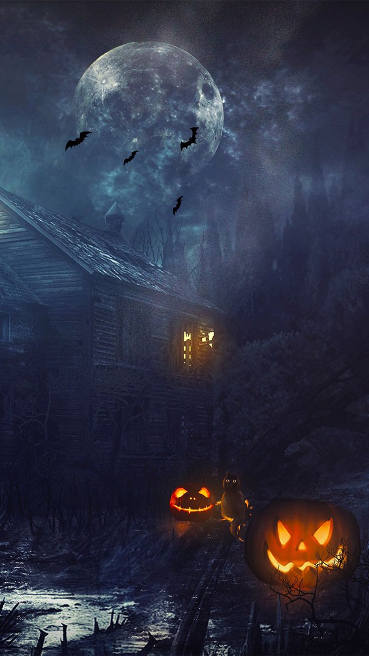 Haunted House Full Moon Halloween iPhone Wallpaper