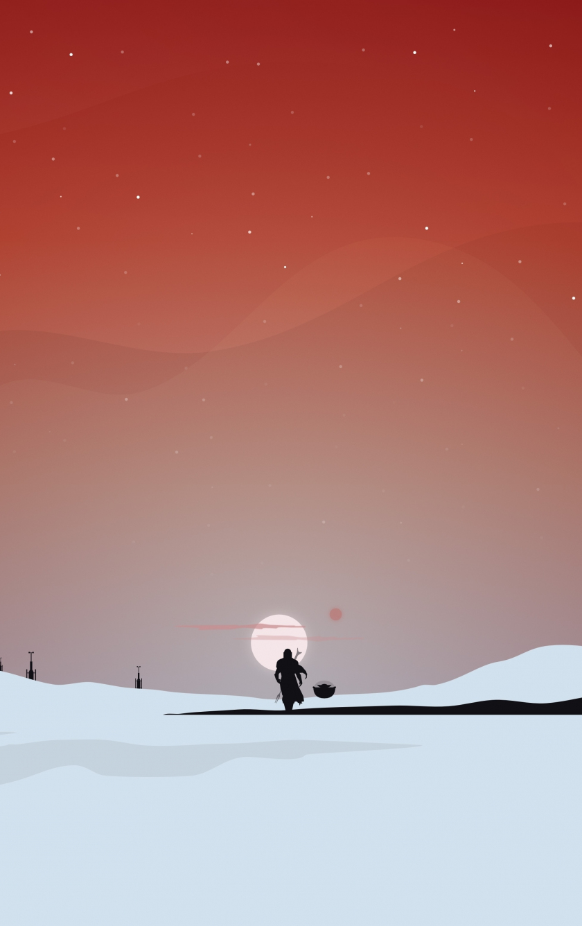 Download minimal, star wars, the mandalorian, silhouette, sunset, landscape, 2020 840x1336 wallpaper, iphone 5, iphone 5s, iphone 5c, ipod touch, 840x1336 HD image, background, 23772