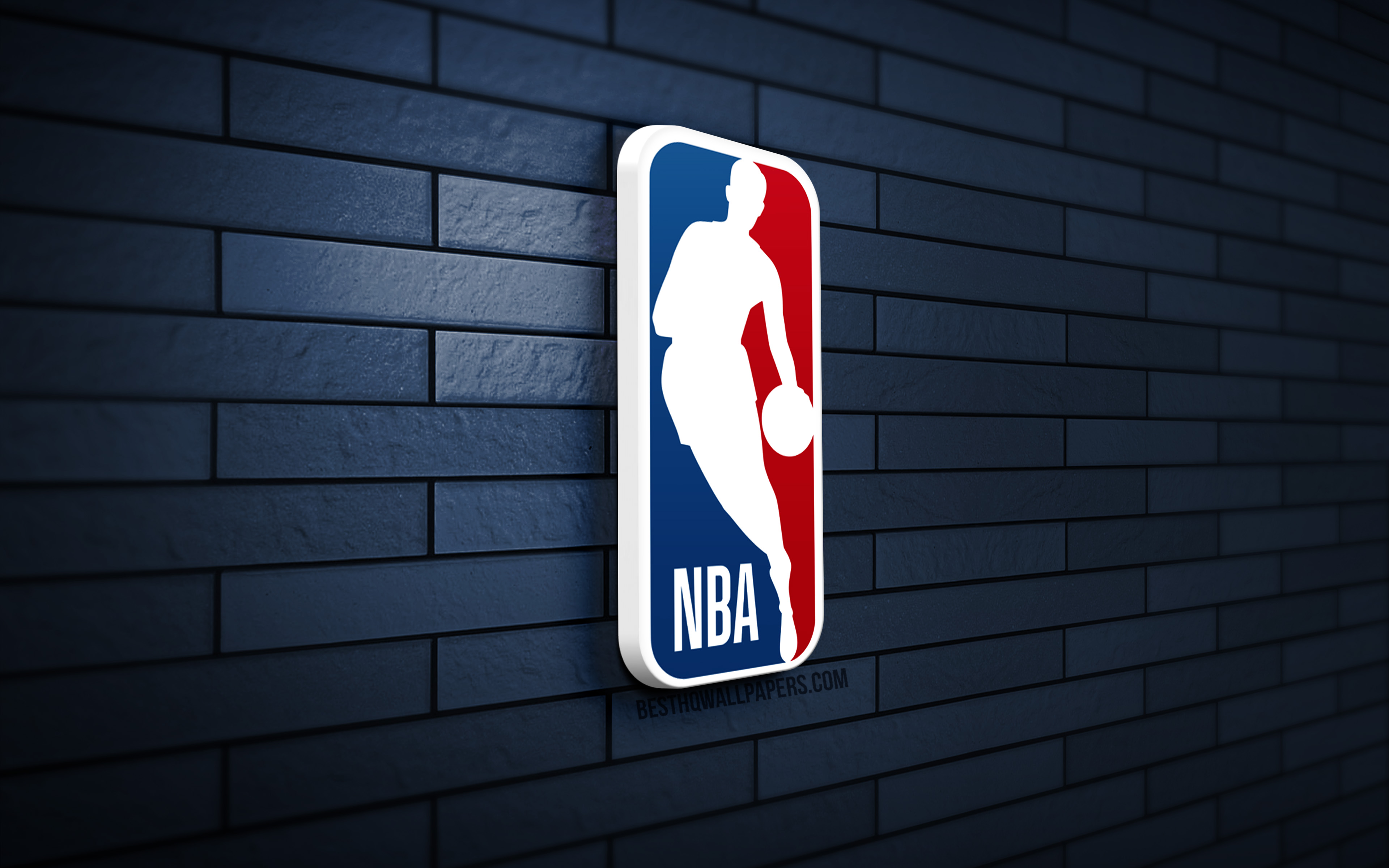 Download wallpaper NBA 3D logo, 4K, gray brickwall, National Basketball Association, creative, basketball leagues, NBA logo, 3D art, NBA for desktop with resolution 3840x2400. High Quality HD picture wallpaper