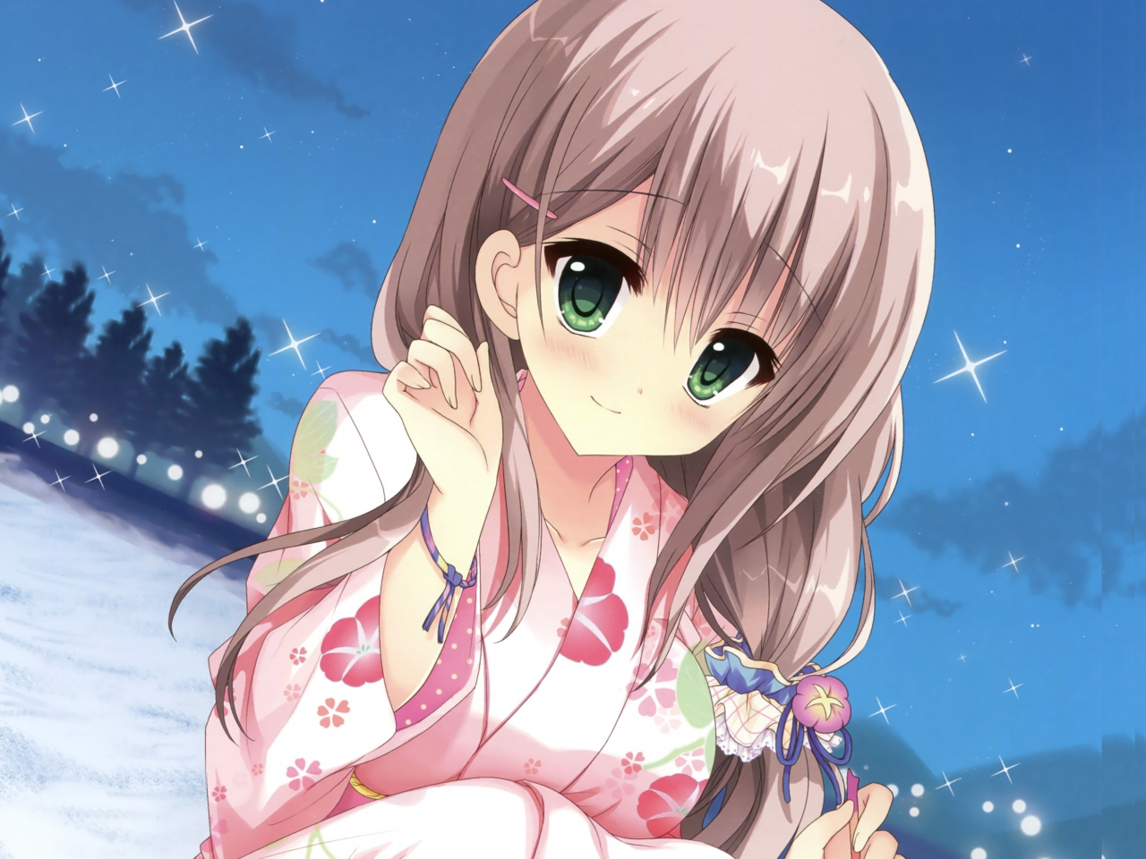 Download cute anime girl, outdoor, green eyes 1280x960 wallpaper, standard 4:3 fullscreen wallapper, 1280x960 HD image, background, 3880