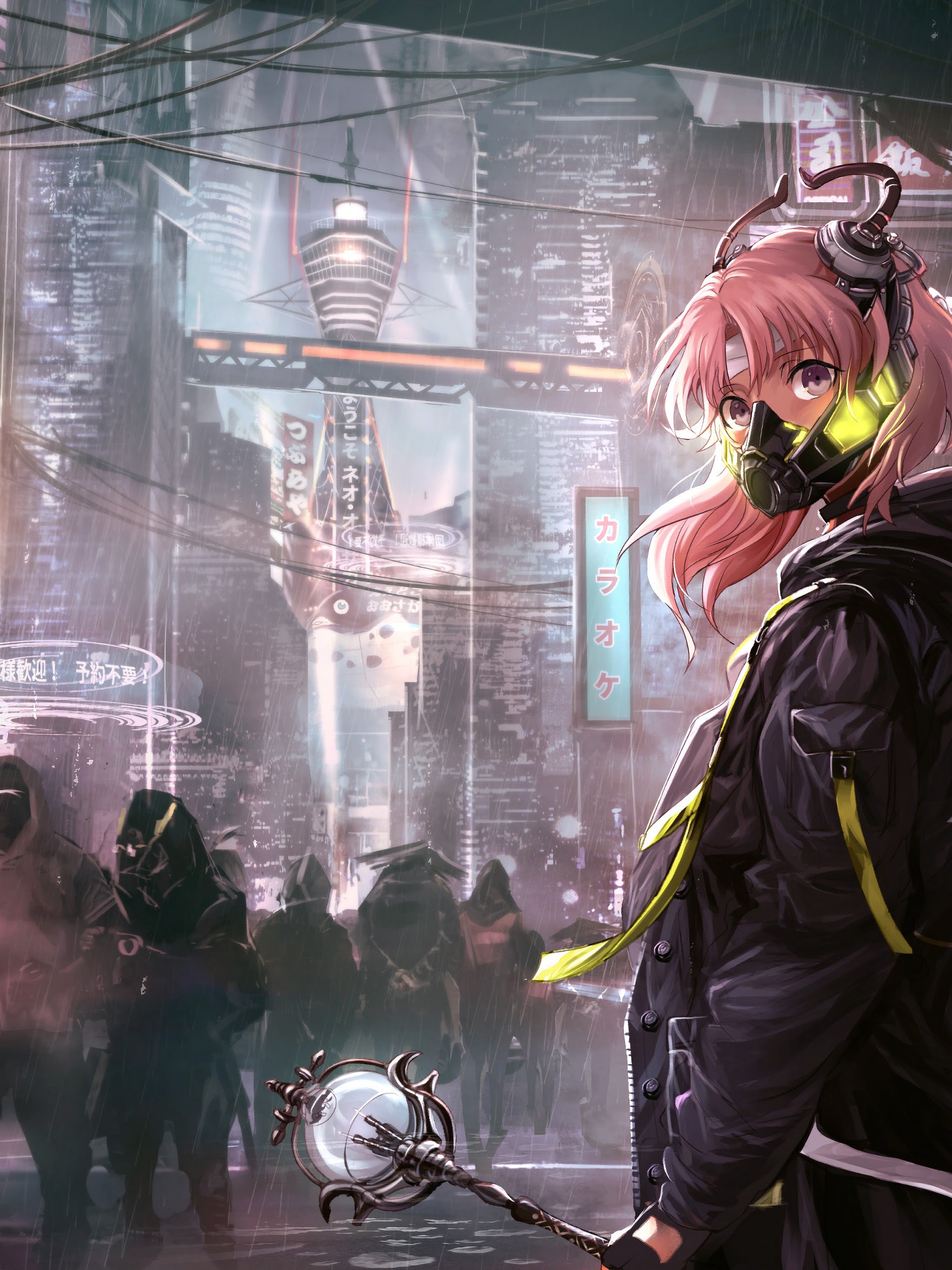Anime Girl Mask Cyberpunk Sci Fi 4K Wallpaper