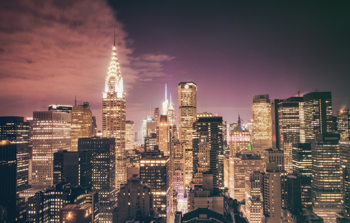 Wallpaper USA, United States, New York, Night, Manhattan, NYC, New York City, Skyline, skyscraper, Chrysler Building, buildings, architecture, skyscrapers, America, United States of America, structures image for desktop, section город