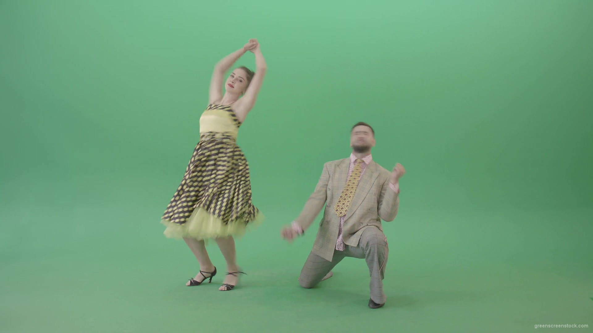 Beautiful man and woman dancing Lindy Hop Jazz and Swing dance isolated on Green Screen Video Footage