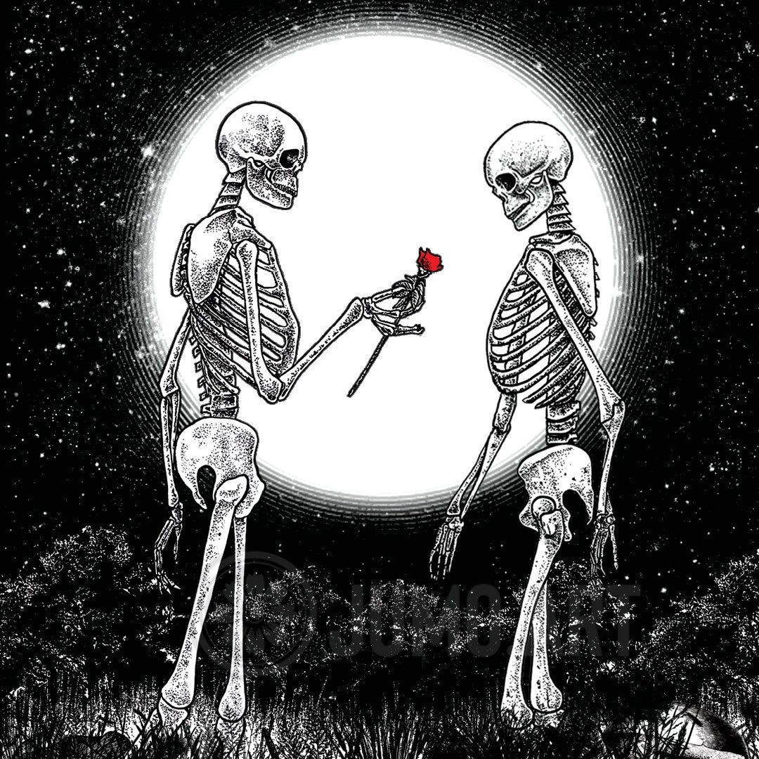 Love. Art Print 8x8. Skeleton Romantic Illustration. UK. Skeleton art, Skull art, Skull wallpaper