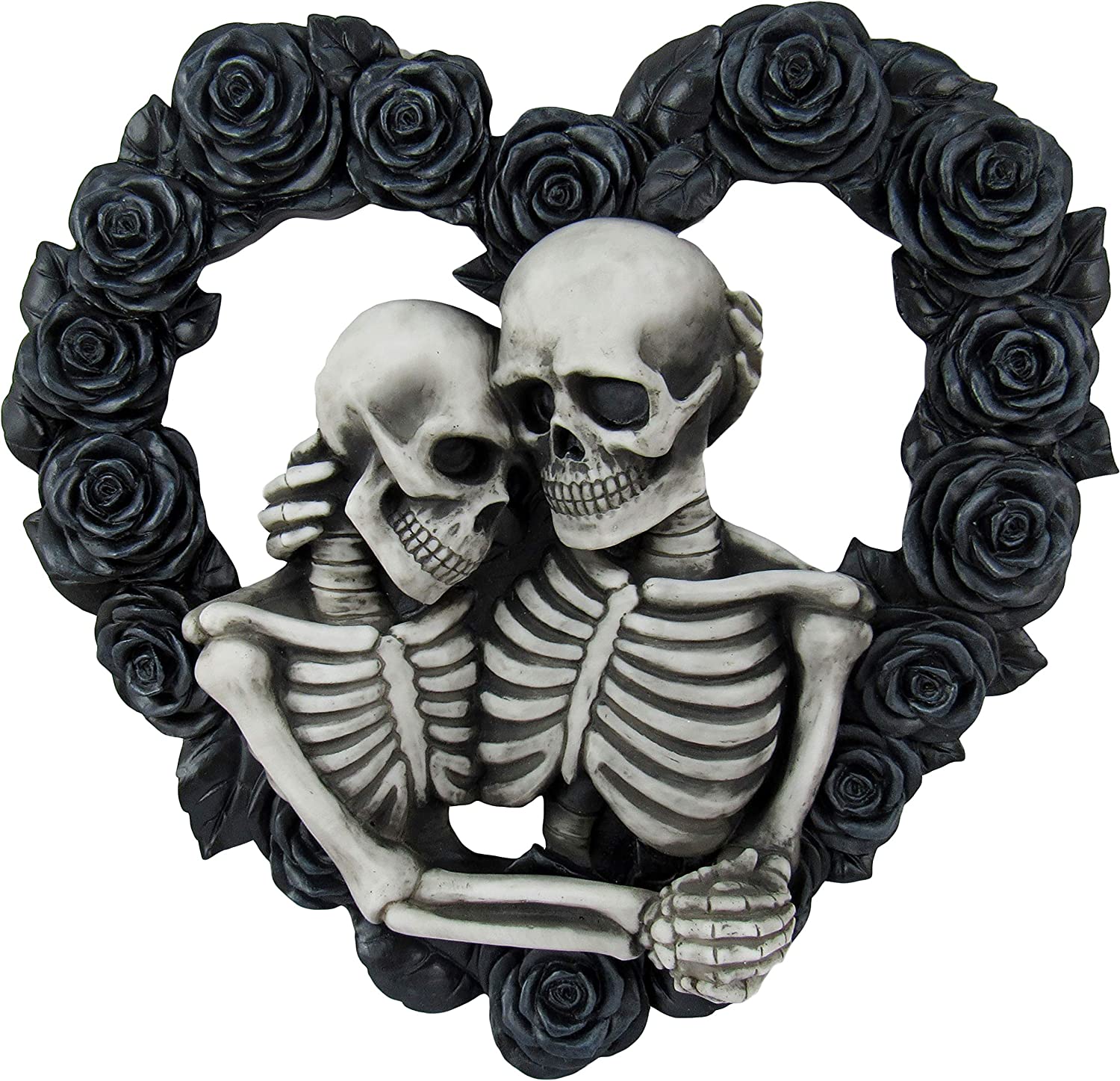 DWK Love is Eternal Gothic Skeleton Lovers Embracing on Black Rose Wreath Wall Sculpture Romantic Goth Valentine's Day Gift Home Decor Accent Door1, Home & Kitchen