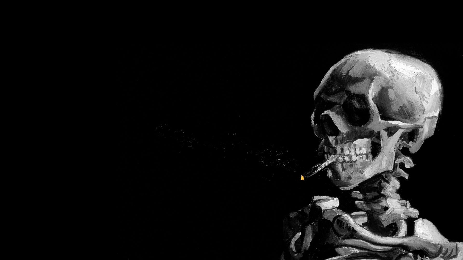 A skeleton smoking 1920 × 1080