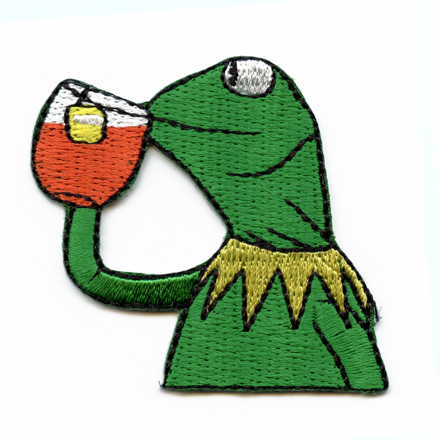 Frog Sipping Tea Meme Iron On Embroidered Patch