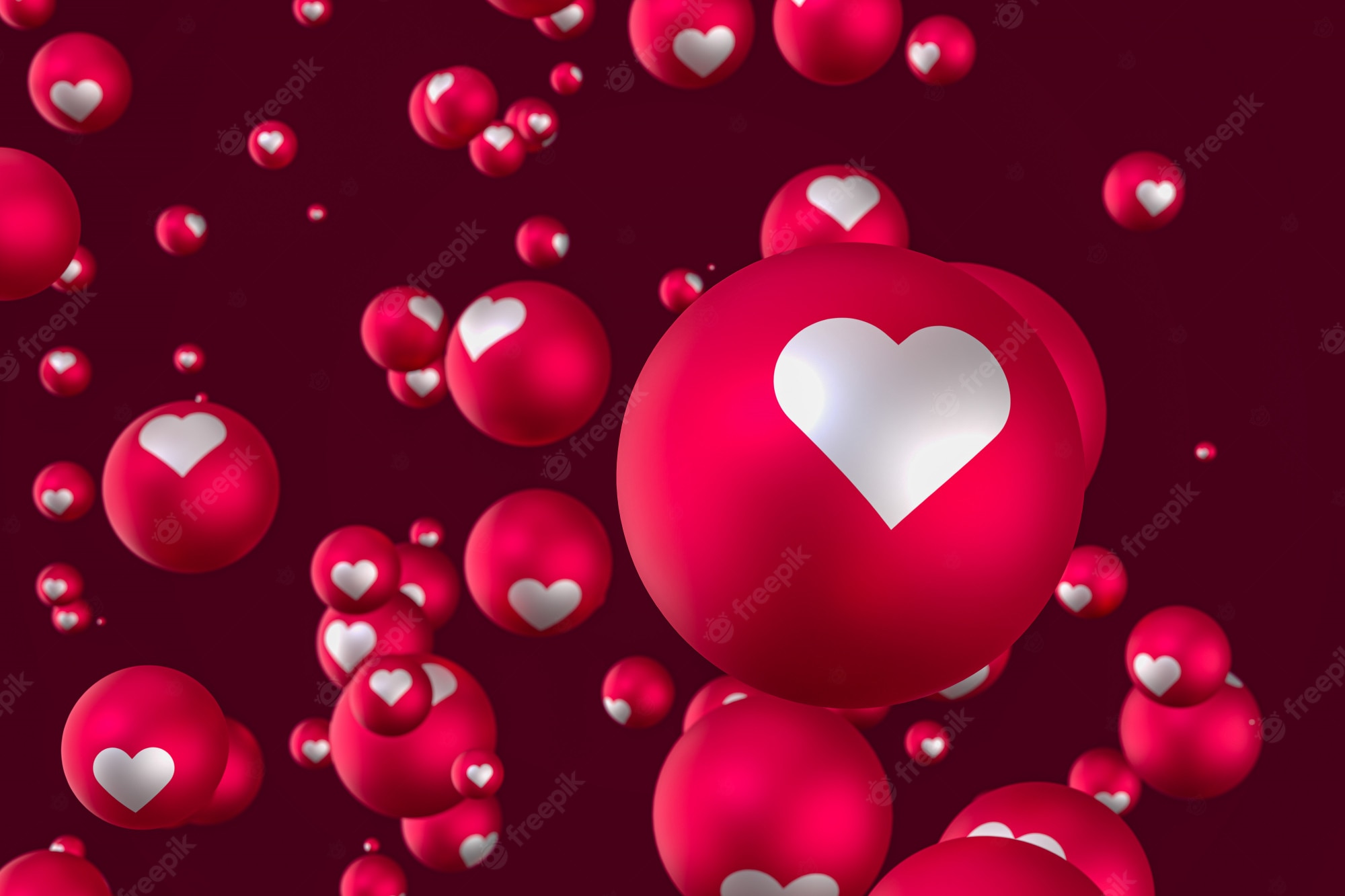 Premium Photo. Facebook reactions heart emoji 3D render on red background