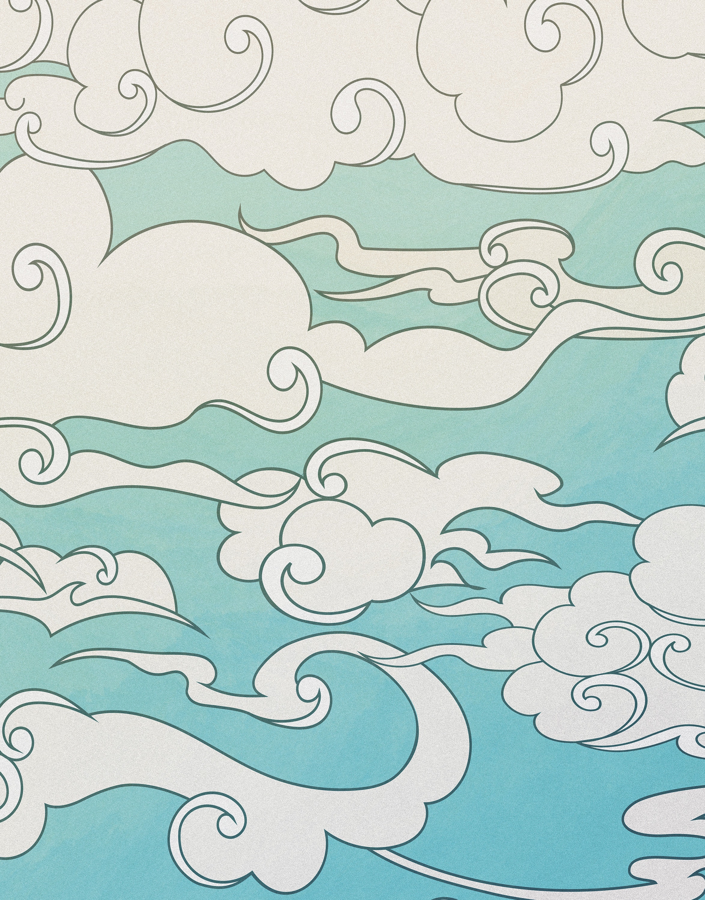 Japanese Traditional Curly Cloud in Sky Abstract Illustration
