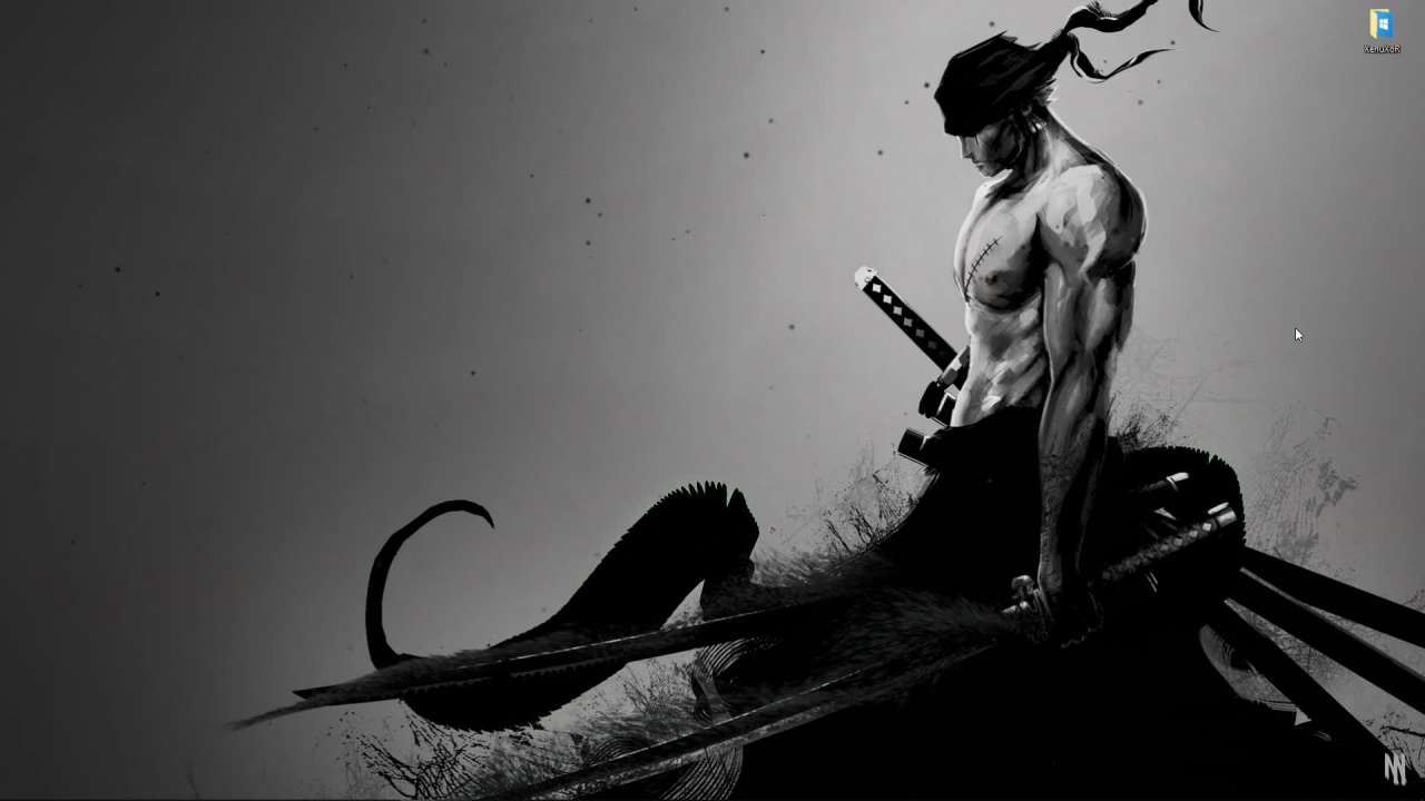 Black and white Roronoa Zoro live wallpaper on desktop
