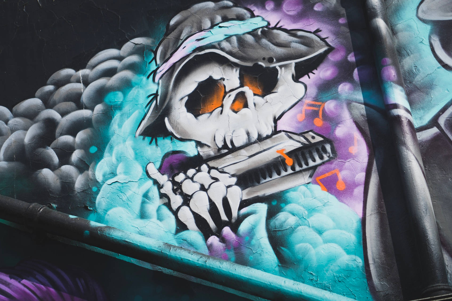 Download Graffiti Skeleton In Music Wallpaper