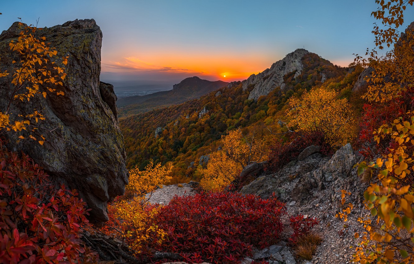 Wallpaper autumn, sunset, mountains image for desktop, section природа
