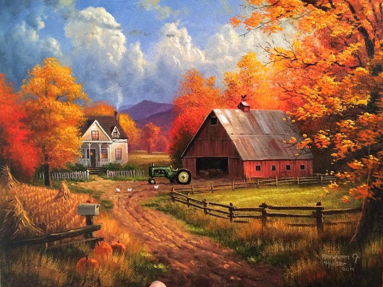 autumn, Fall, Landscape, Nature, Tree, Forest, Leaf, Leaves, Farm, House, Tractor, Rustic, Artwork Wallpaper HD / Desktop and Mobile Background