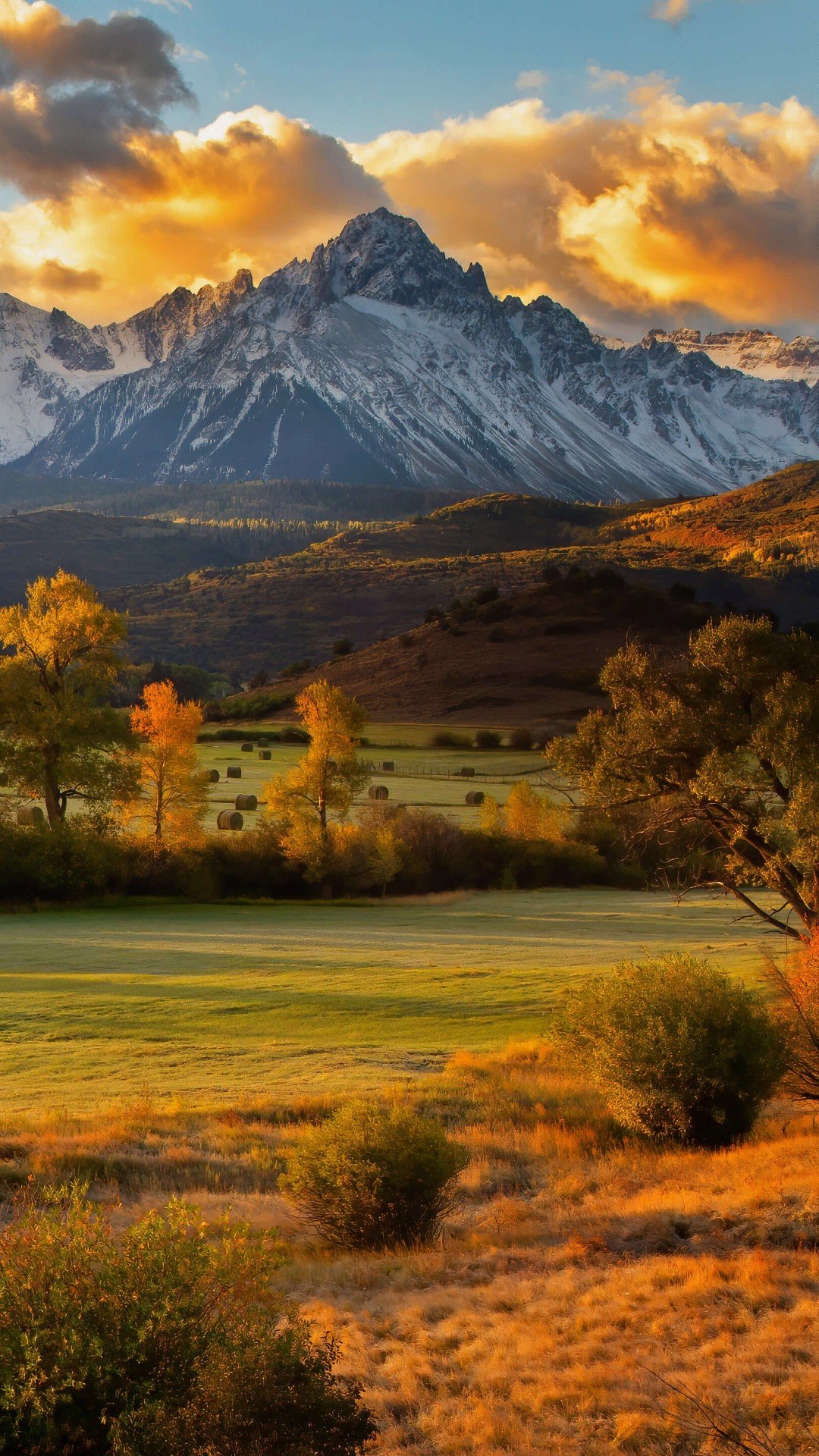 Wallpaper autumn, mountains, trees, sunset, sky, 5K, Nature