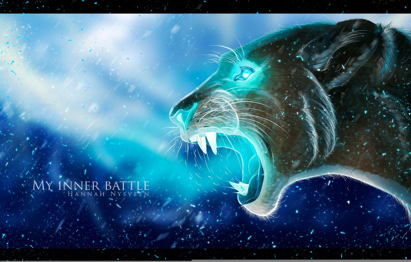 Wallpaper grin, beast, roar, fabulous animal, glowing eyes image for desktop, section фантастика