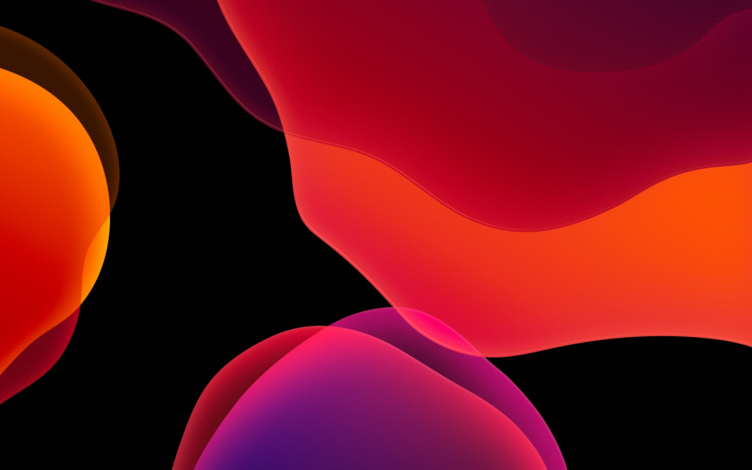 iOS 13 Wallpaper 4K, Stock, iPadOS, Red, Black background, AMOLED, Abstract