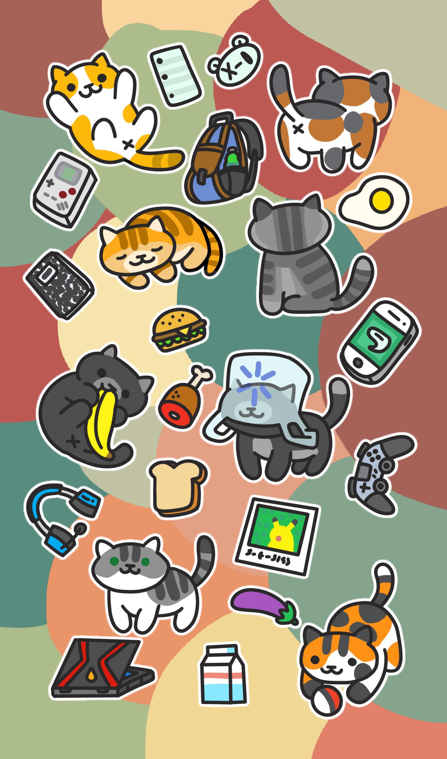 I like to draw my own wallpaper and this is just random cat designs of my own with items I like and use a lot