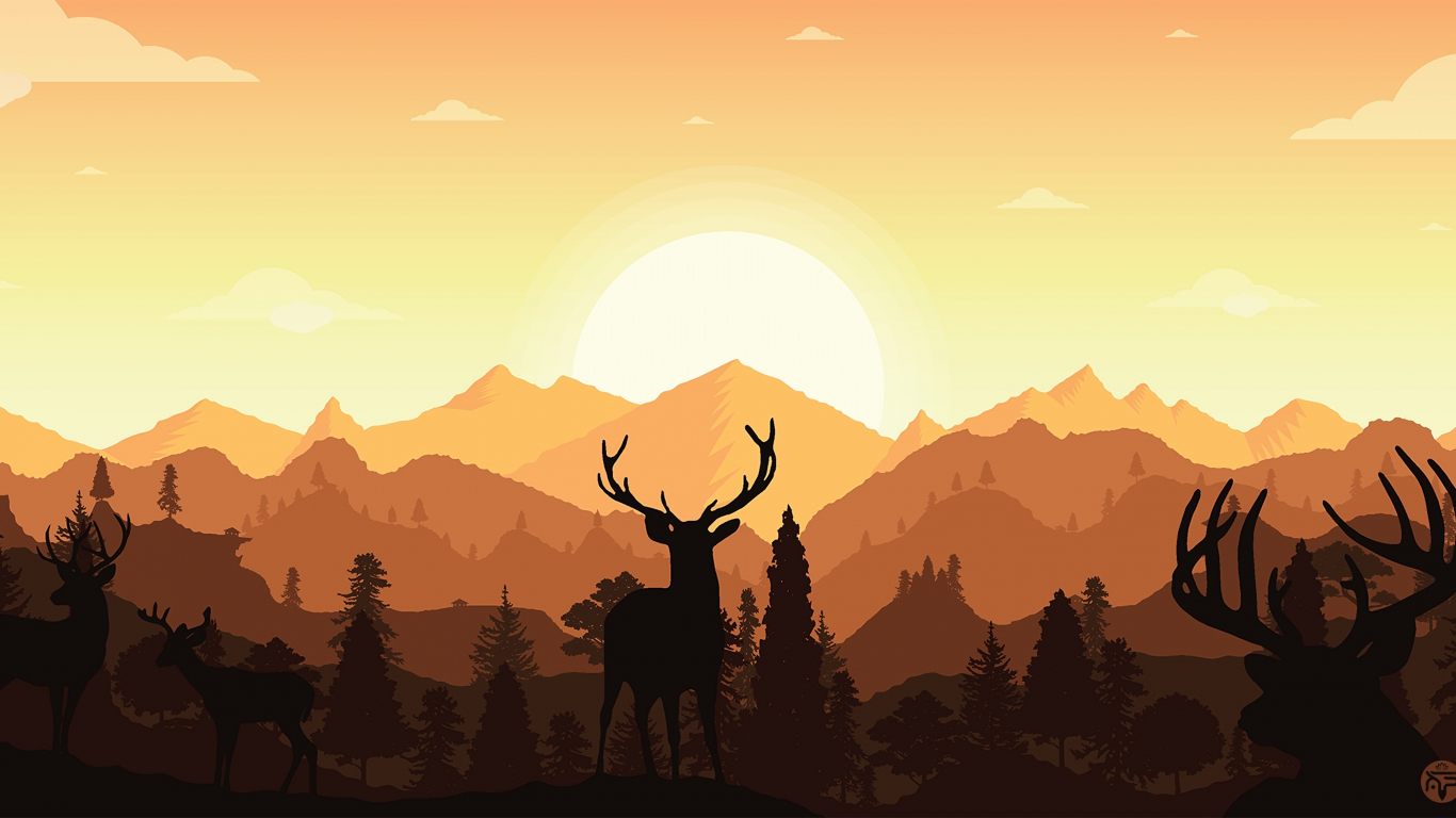 Deer silhouette on sunset background. Beautiful sunset background