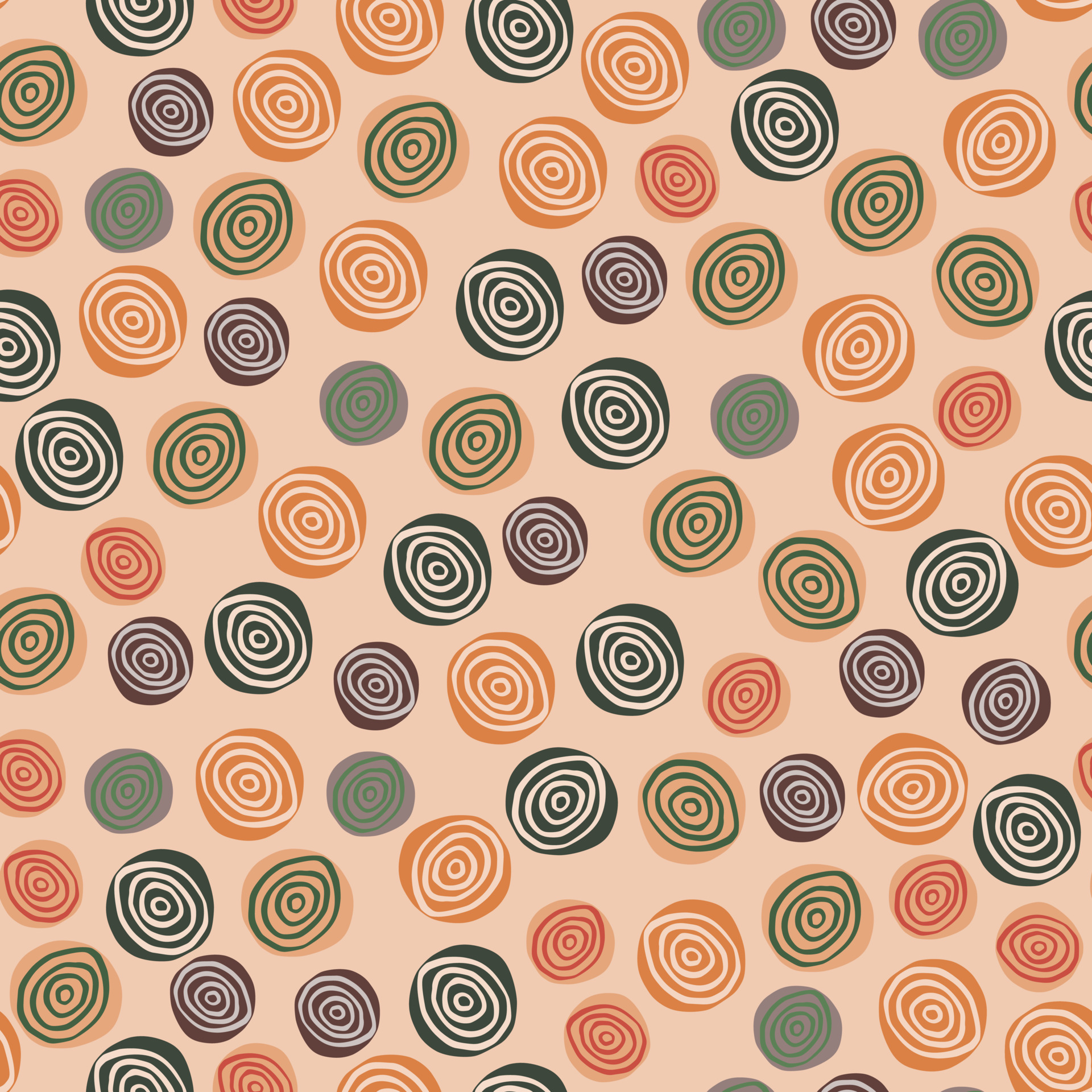 Random spirals seamless pattern. Hand drawn vector wallpaper. Artistic backdrop. Retro vintage style. Circle shape. Line drawing