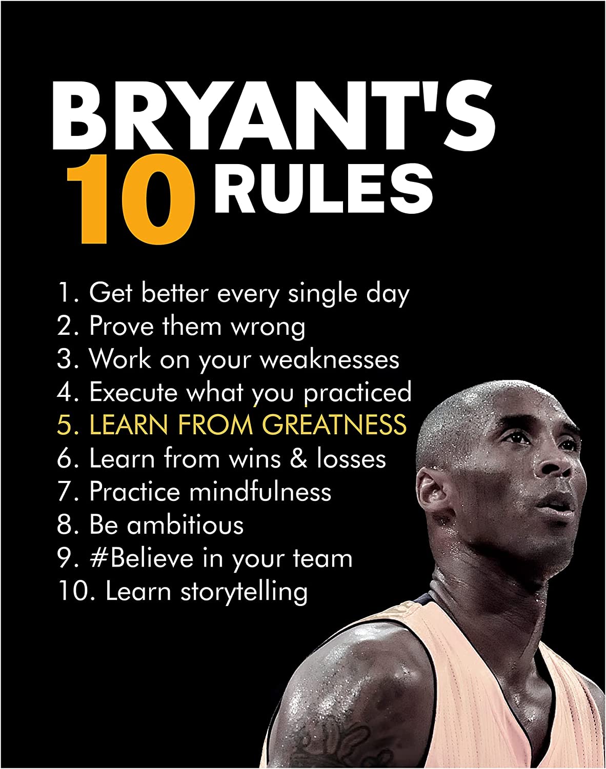 Life Kobe Ten Rules Inspirational Wall Art, Kobe Bryant Poster, Kobe Motivational Quotes, Basketball Poster Decor, Memorabilia Gifts For Boy's Room Bedroom Home Decor Unframed 8x10inch 20x25cm: Posters & Prints