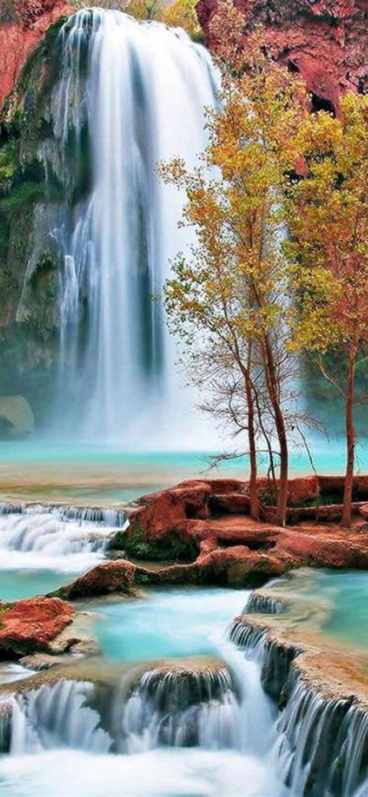 Autumn Waterfall Landscape iPhone Wallpaper Free Download