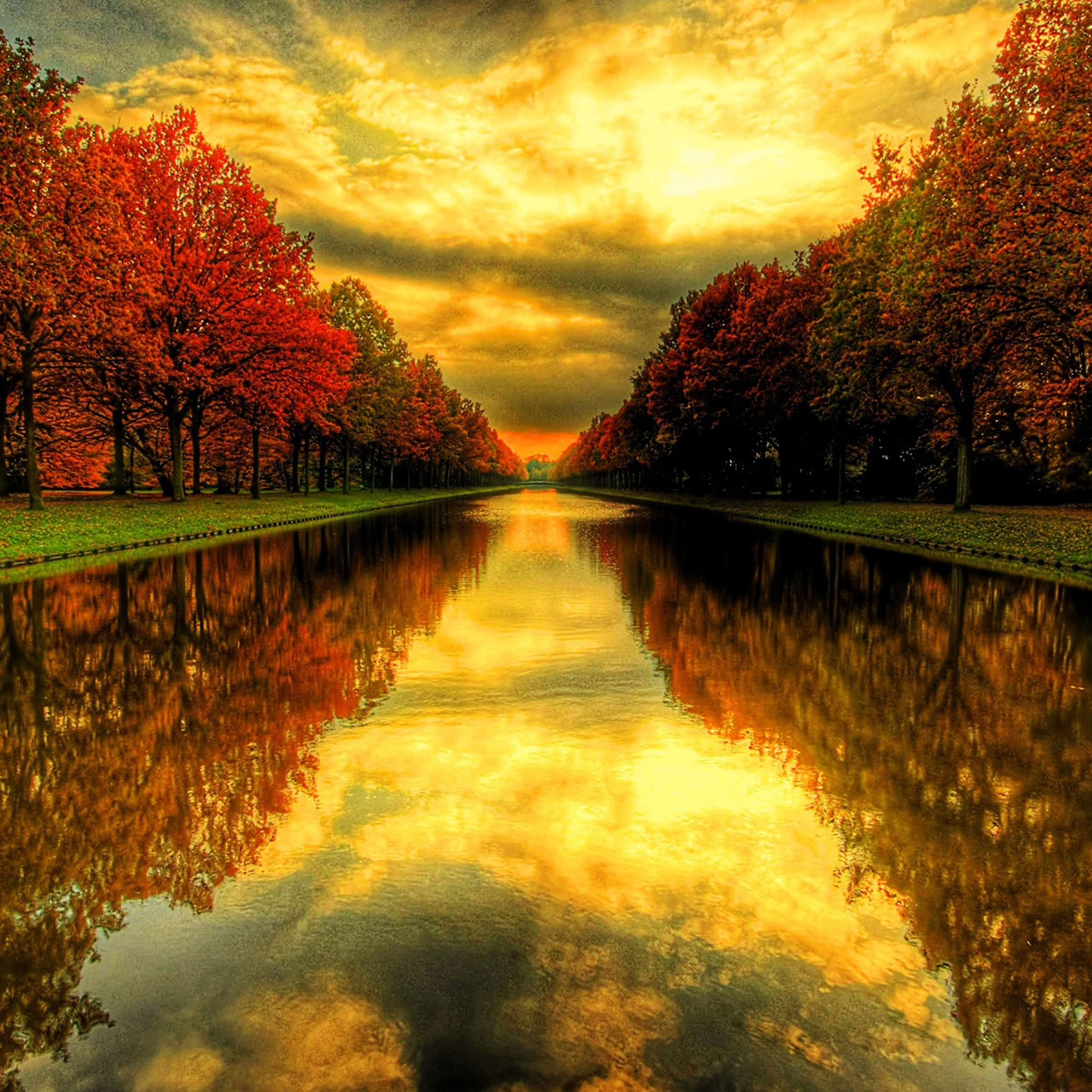 autumn ipad wallpaper, natural landscape, reflection, nature, sky, tree