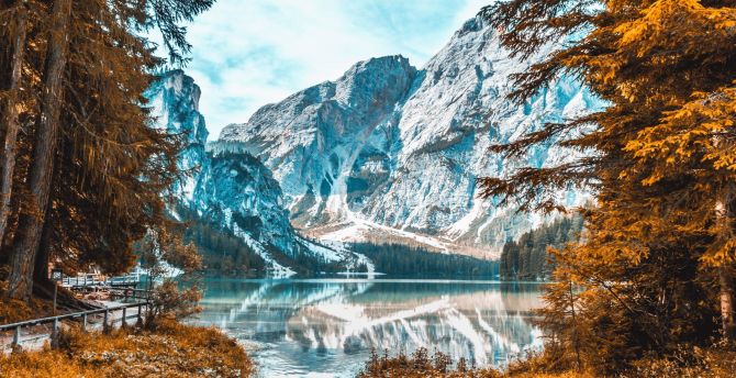Snow Capped Mountain, Autumn, Lake, Nature Wallpaper, HD Image, Picture, Background, 239fec