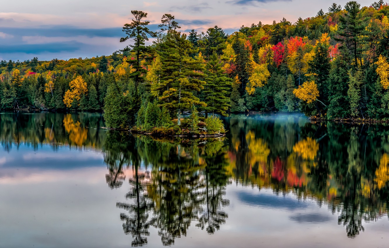 Wallpaper autumn, forest, trees, lake, Park, reflection, Canada, Ontario, Canada, island, Ontario, Garden of Eden image for desktop, section пейзажи