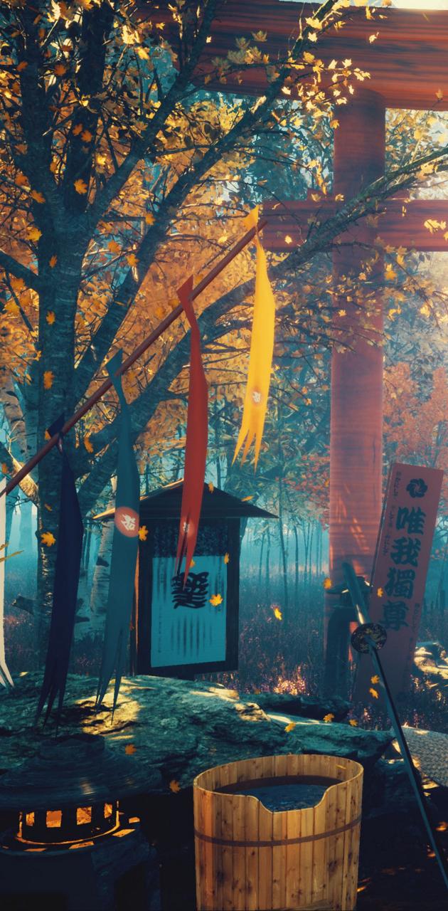 Lofi samurai temple wallpaper