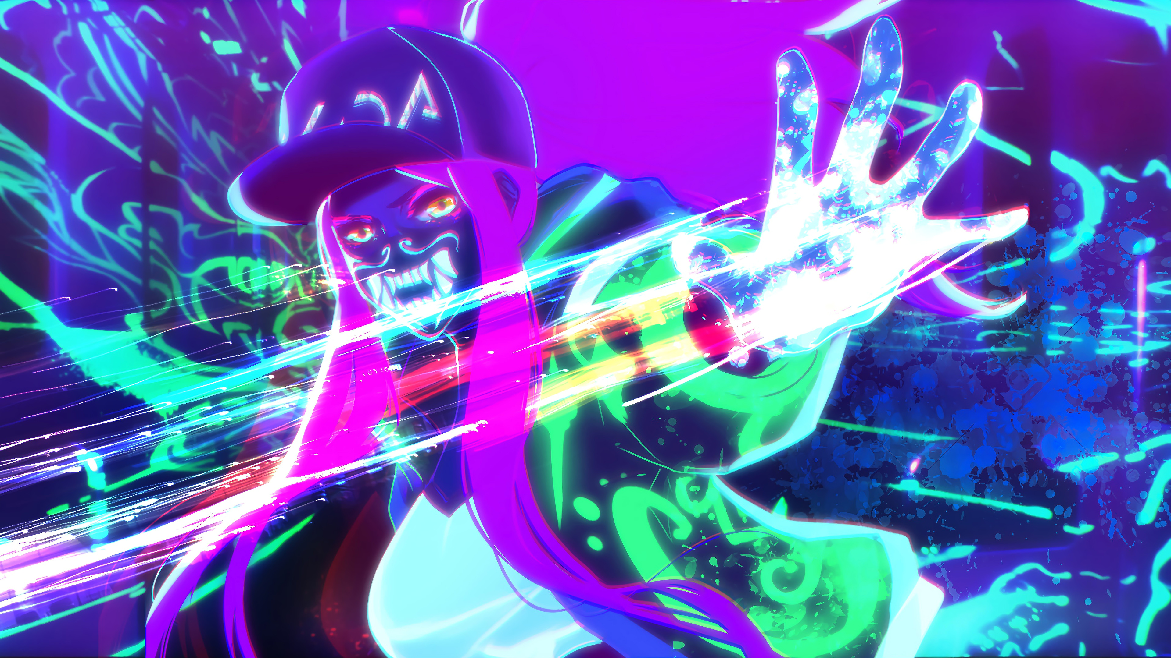 Wallpaper 4k K DA Akali Neon Mask LoL League Of Legends Lol Wallpaper