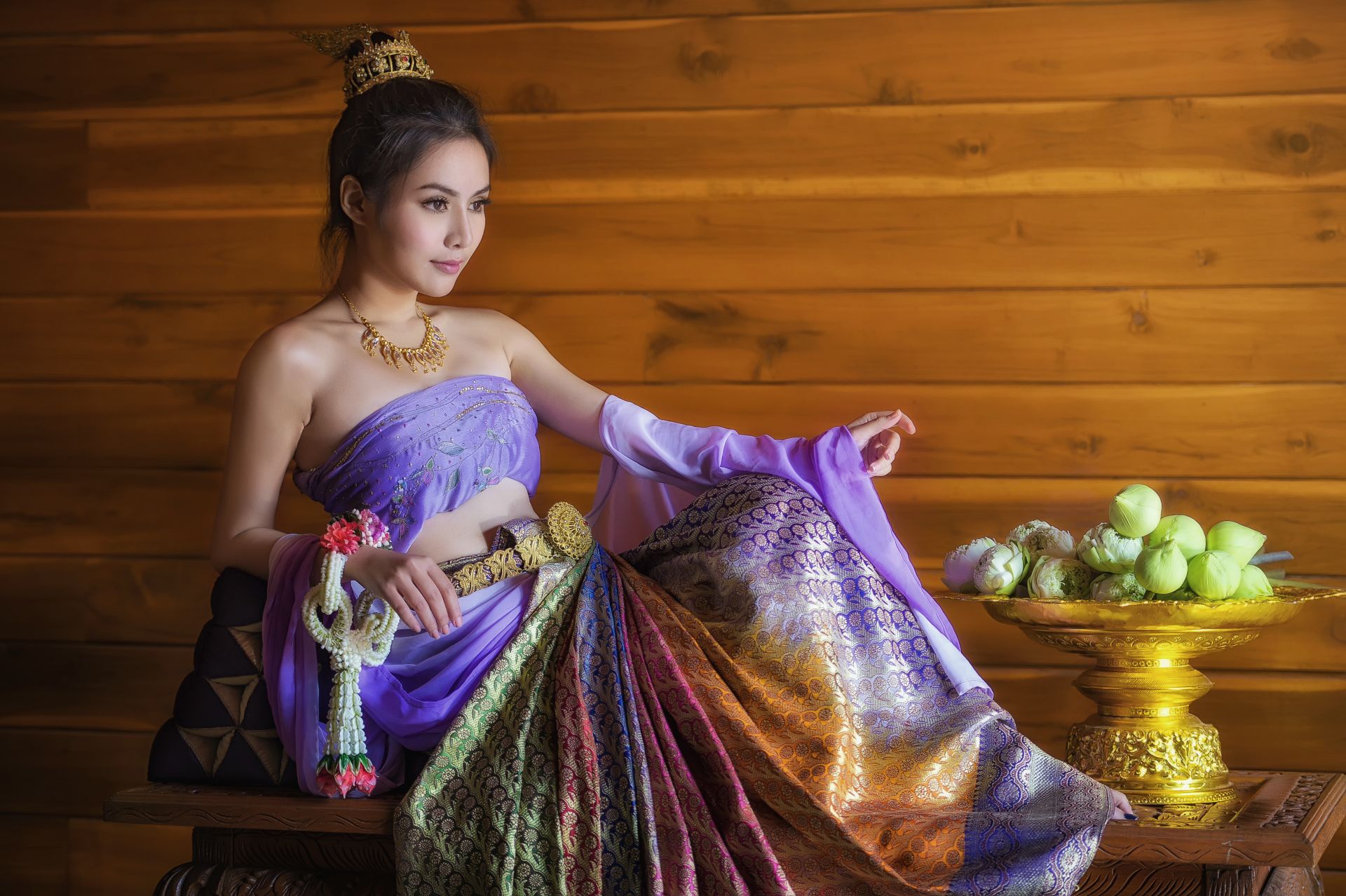Women Asian Belt Necklace Thai Traditional Costume Thailand Thai Dress Hair Dress Trappings Tradition. Thai Traditional Dress, Traditional Dresses, Thailand Dress