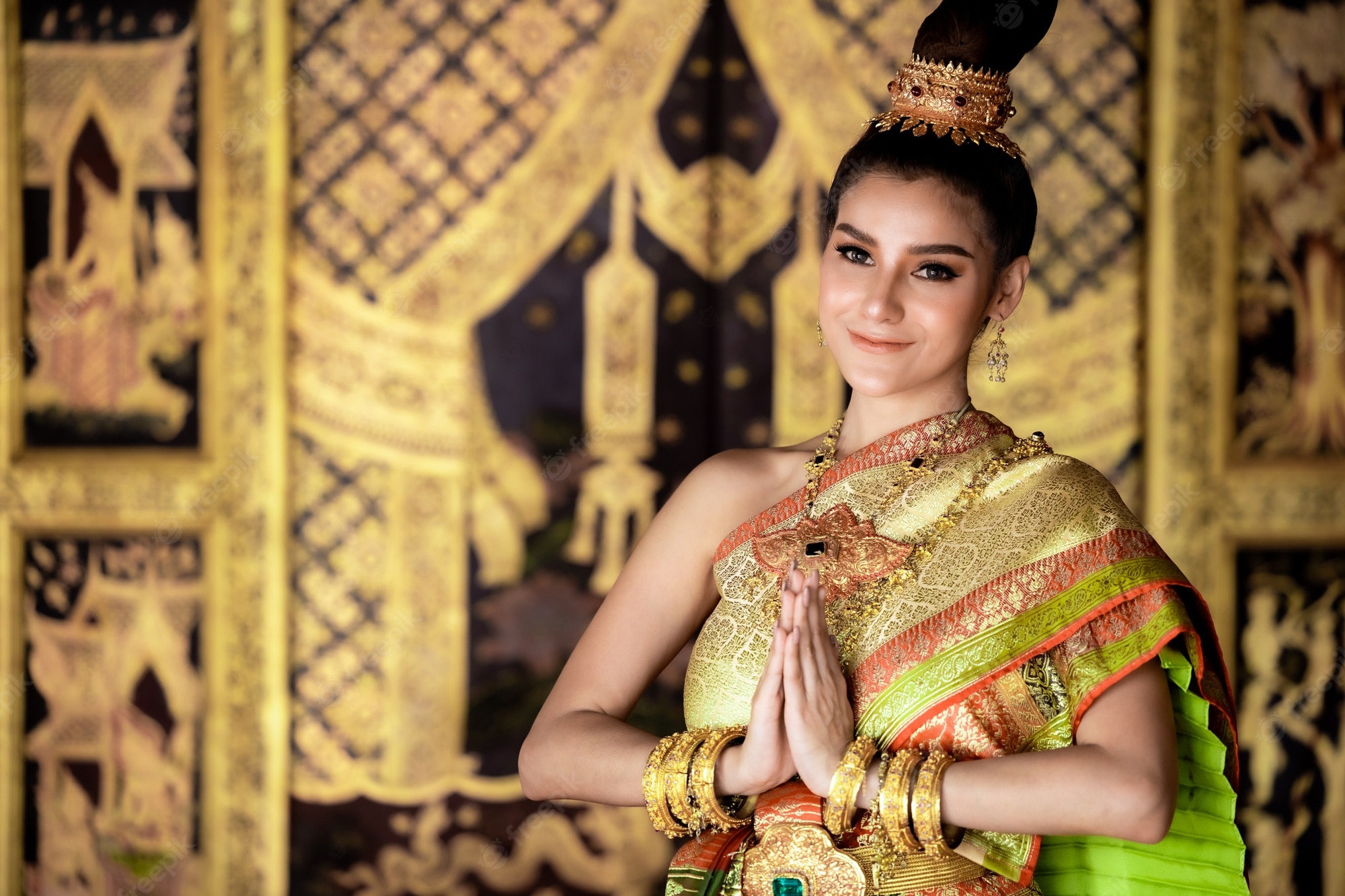 Premium Photo. Thai girl in lady traditional culture thai costume, thai woman wearing traditional thai culture identity culture of thailand