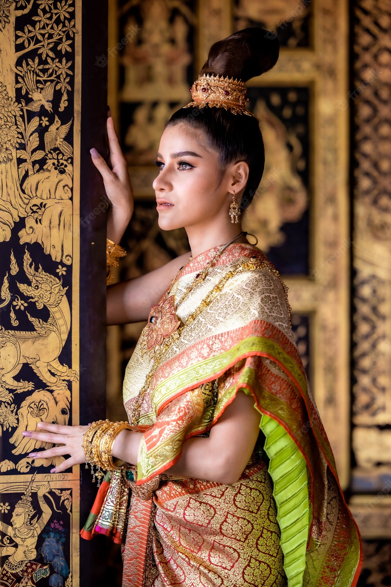 Premium Photo. Thai girl in lady traditional culture thai costume, thai woman wearing traditional thai culture identity culture of thailand