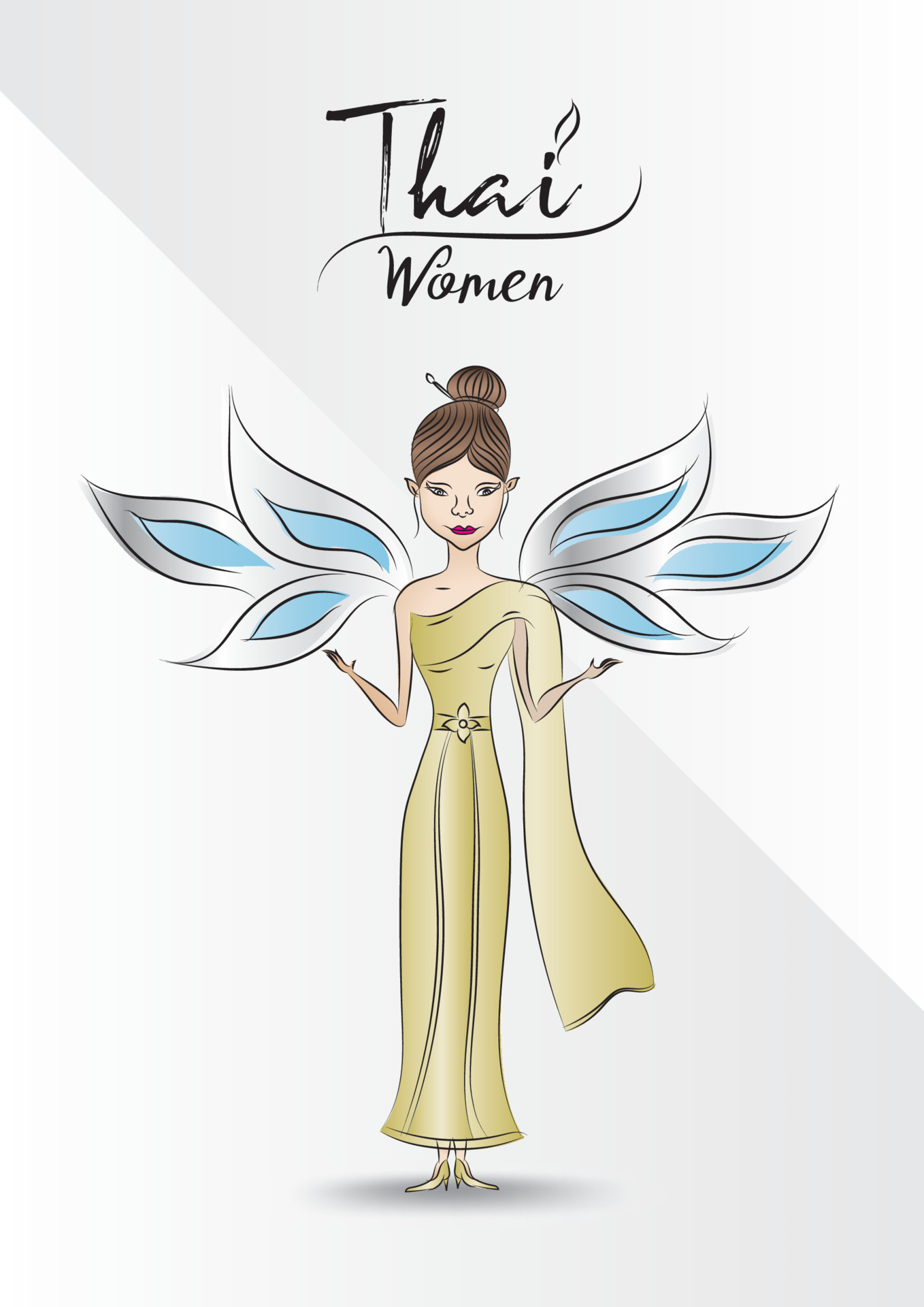 Thai women in thai traditional dress vector illustration, Traditional southeast asian costume, cartoon