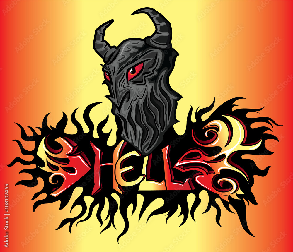 evil demon scary devil face fire flames background vector illustration Stock Vector