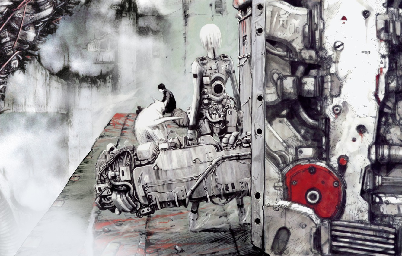 Wallpaper girl, guy, cyberpunk, art, Blame!, manga image for desktop, section сэйнэн