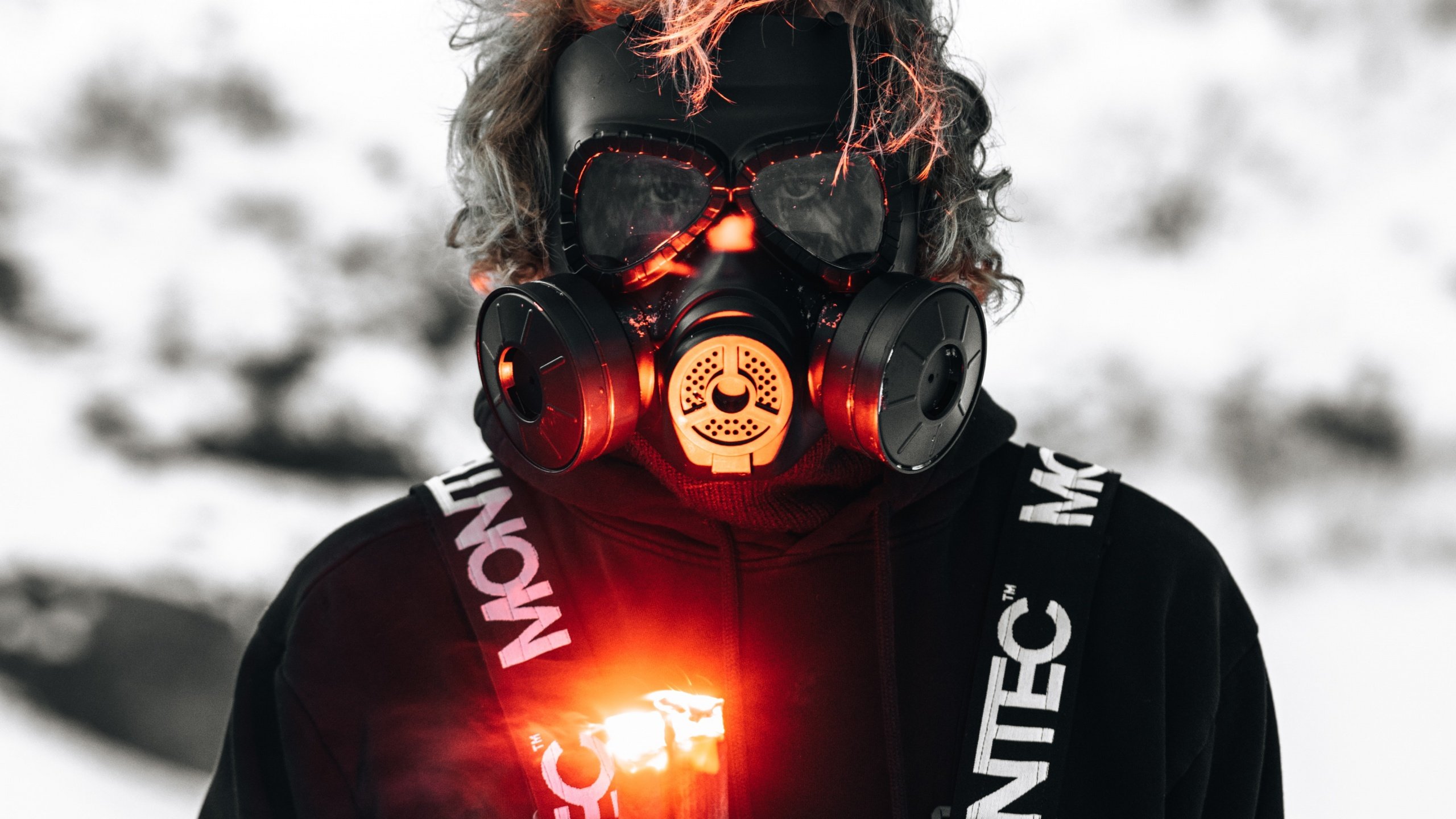 Gas mask Wallpaper 4K, Hoodie, Person, Flare, Adventure, 5K, Photography