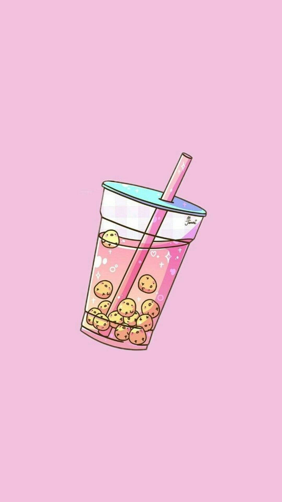 Download Chibi Pink Bubble Tea Wallpaper