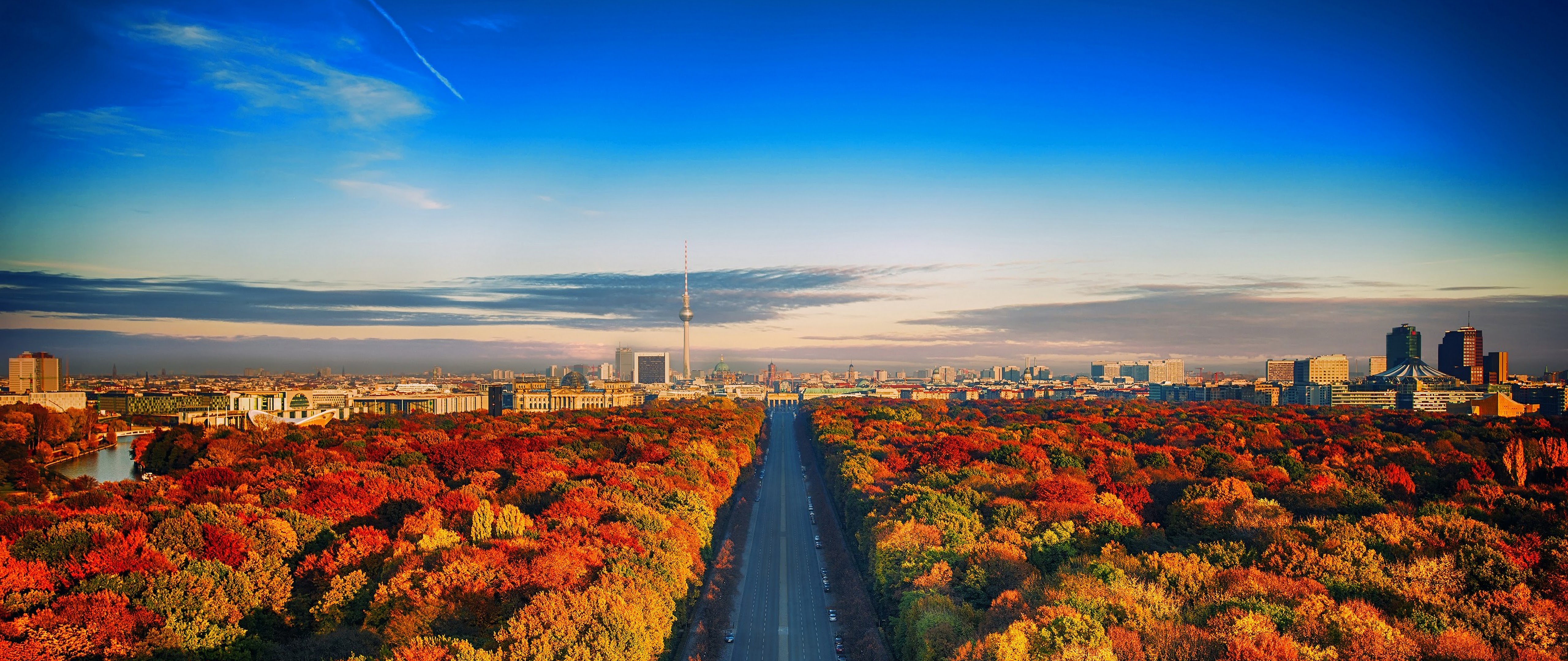 City Nature Landscape Forest Trees Autumn Sky Scenery 4K Wallpaper