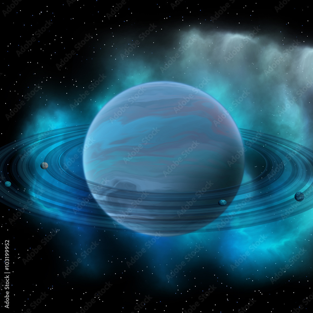 Neptune Planet is the eight planet in our solar system and has planetary rings and a great dark spot indicating a storm on its surface. Stock Illustration