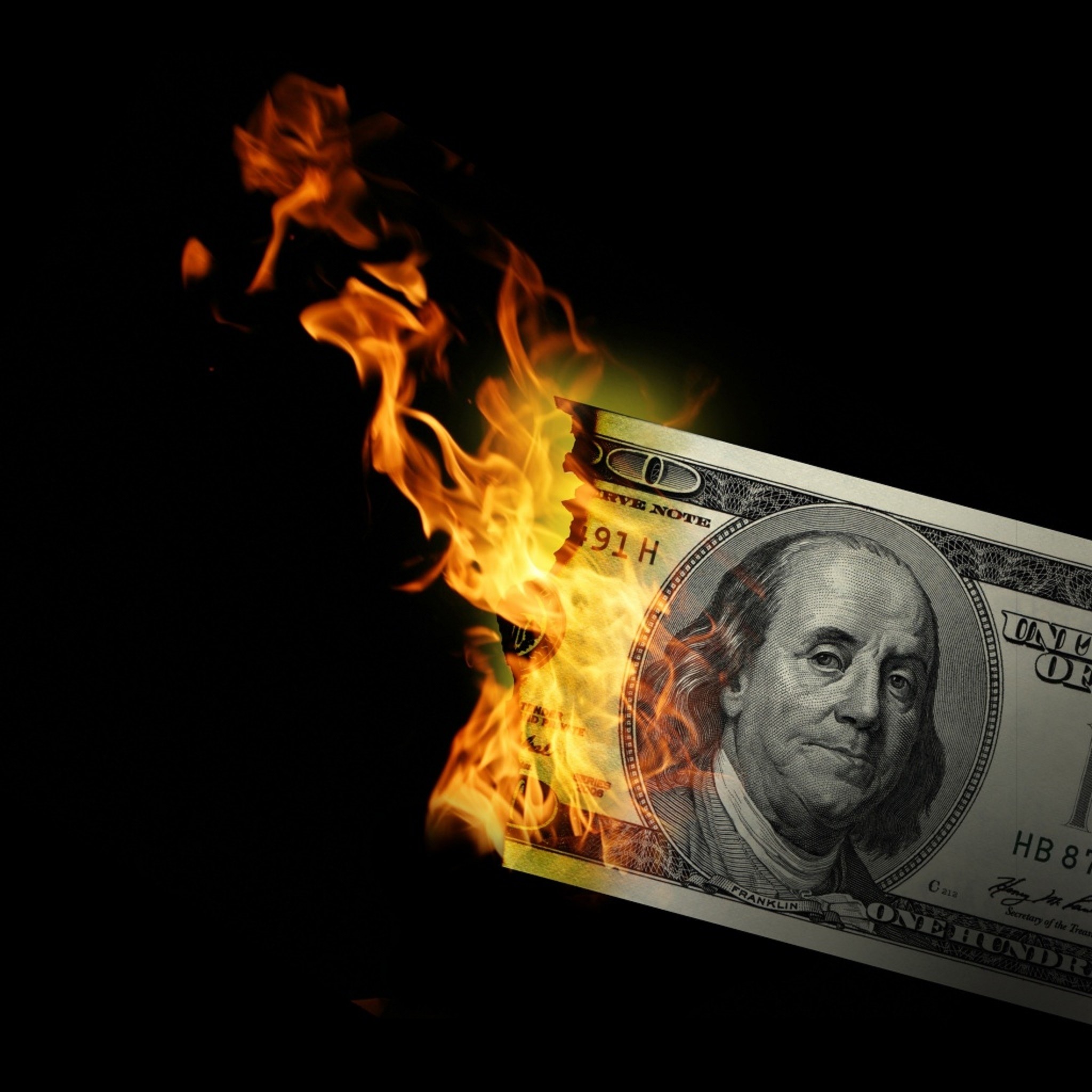 3D Wallpaper Money On Fire Benjamin Franklin Burn