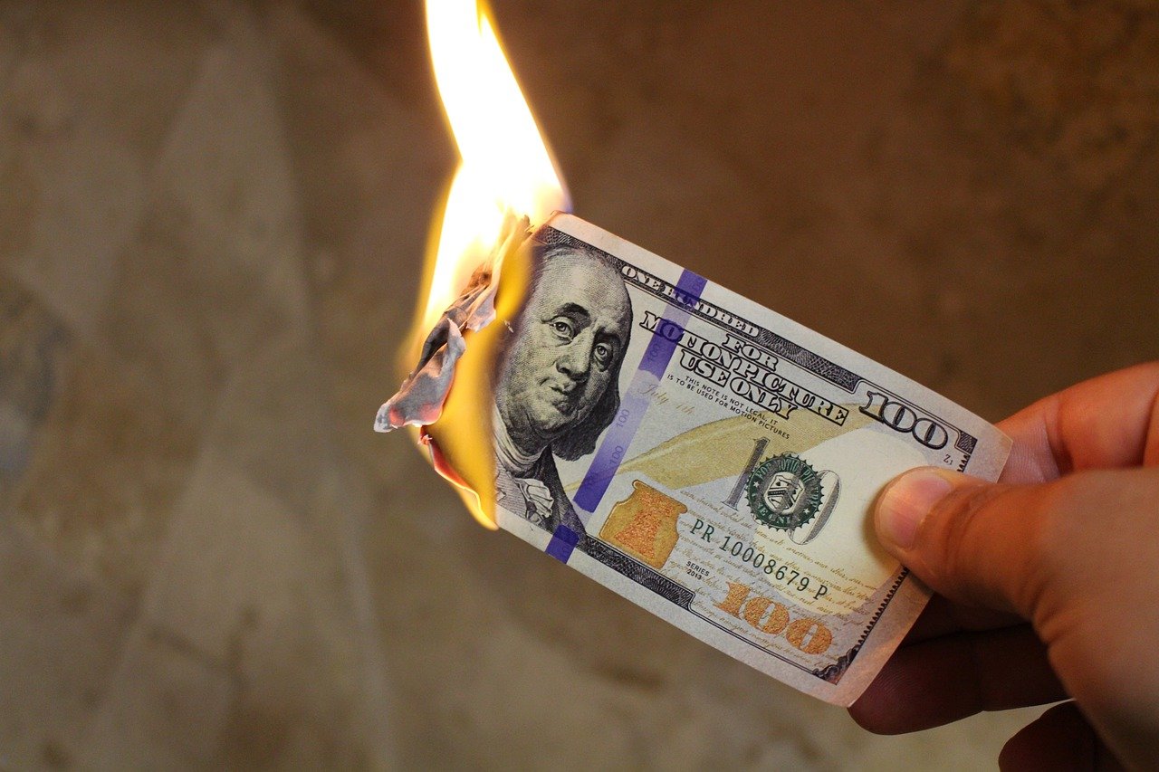 Burning Money Dollars Cash