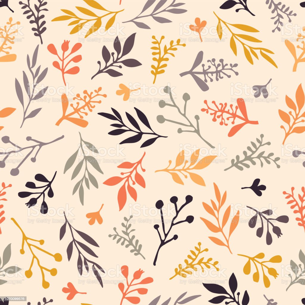 Fall Leaf Seamless Vector Background Orange Gold Purple Gray Leaves On A Beige Autumn Background Abstract Nature Pattern Simple Doodle Leaf Print Thanksgiving Seasonal November Fabric Card Stock Illustration