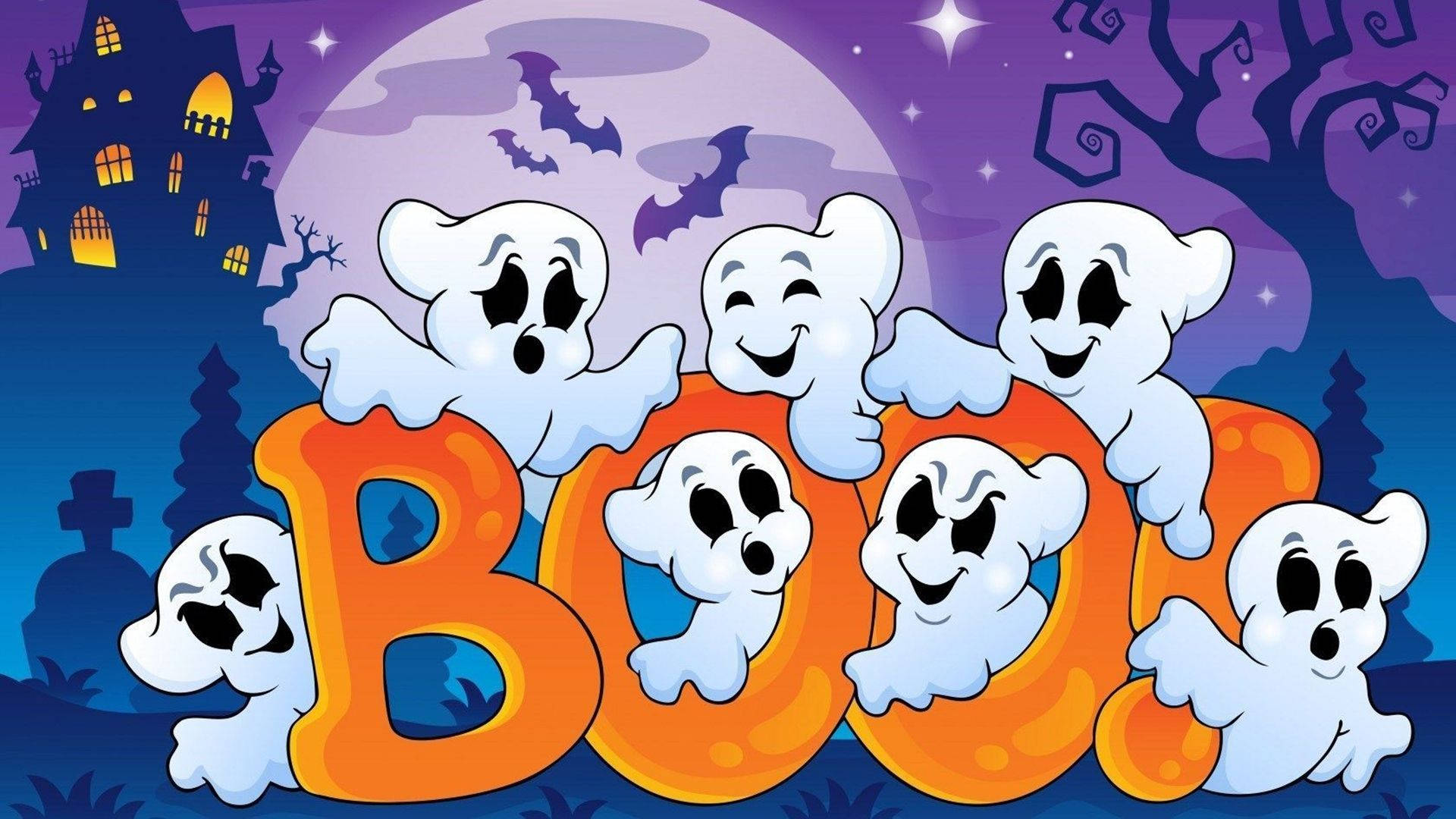 Download Playful Ghost Cartoon Halloween Wallpaper