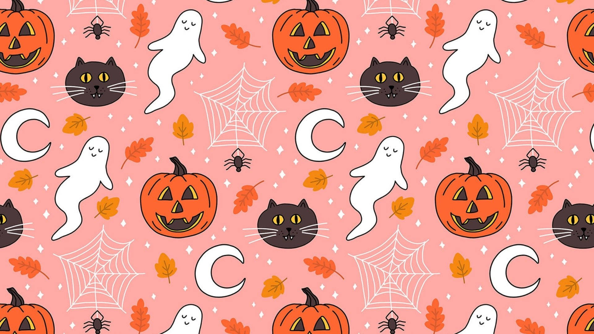 Download Floating Cartoon Halloween Characters Wallpaper